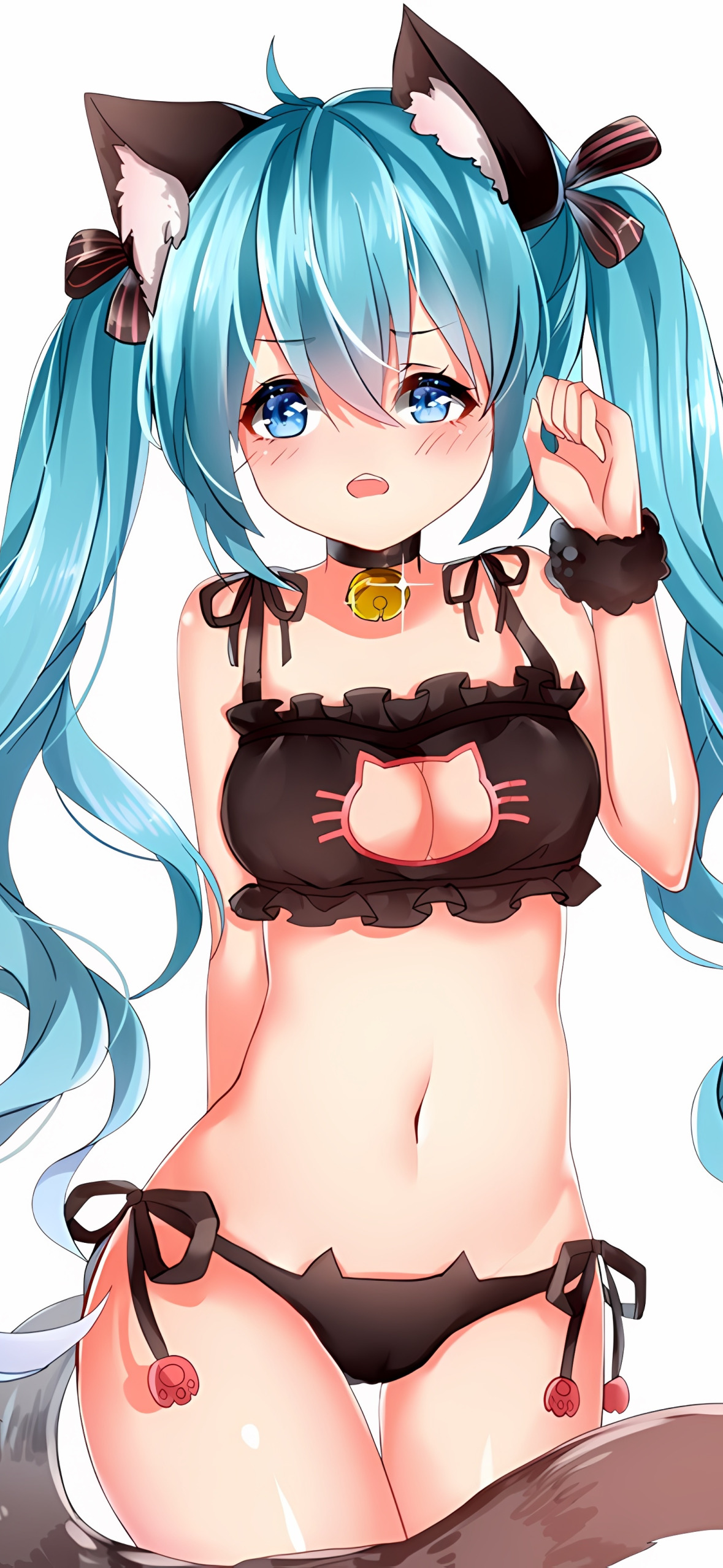 Скачать обои lingerie panties panty twintails cat keyhole bra