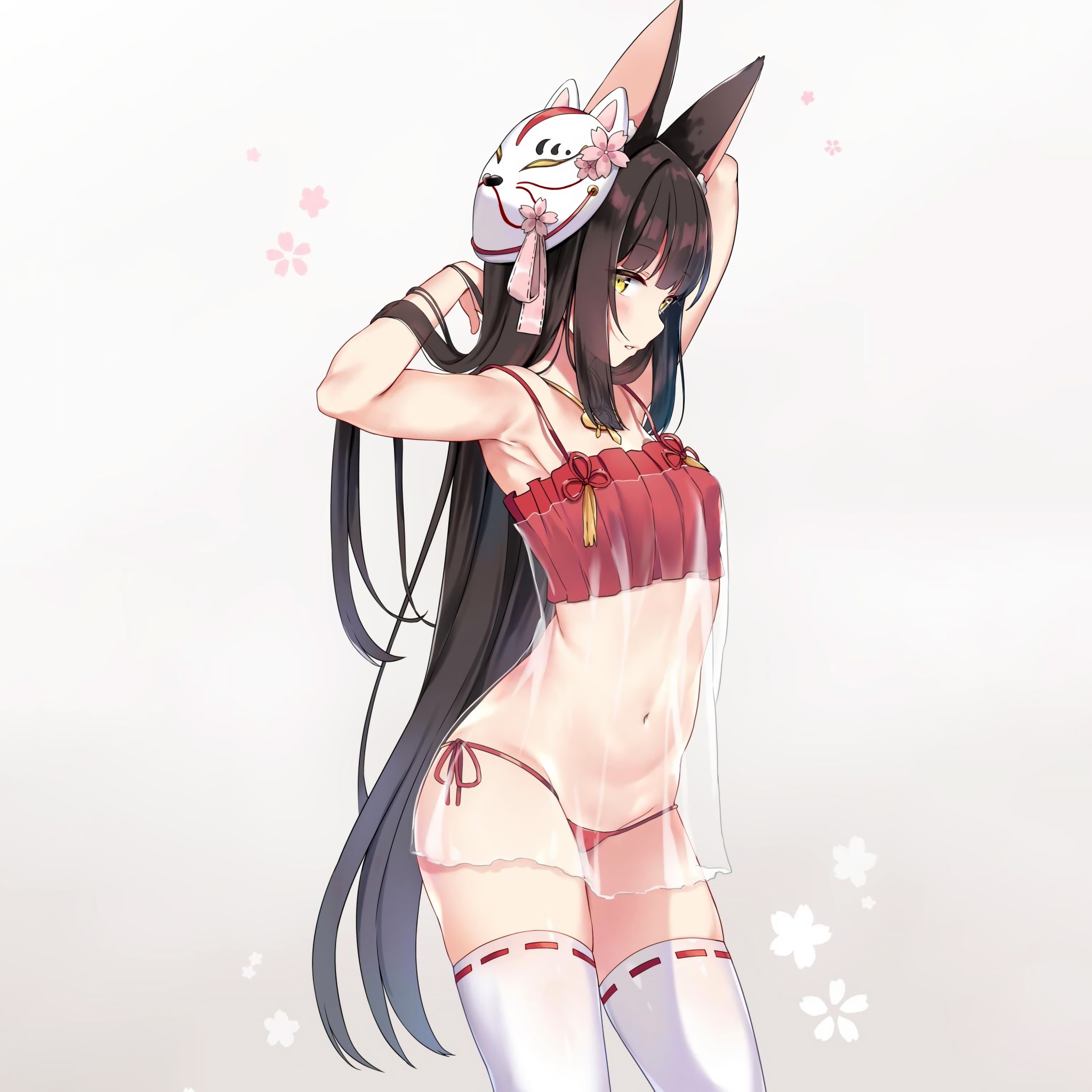 Lingerie Panties Panty Nekomimi Brunette Thighhighs