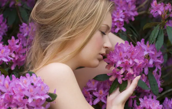 Girl Flowers Beautiful Pretty Nude Purple Naked Peaceful