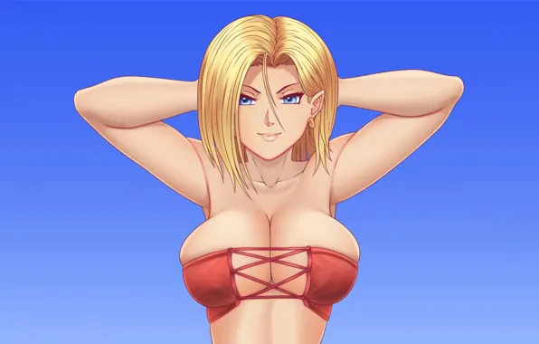 Скачать обои anime attractive top boobs girl blonde hair blue