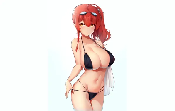 Обои girl sexy cleavage red hair long hair boobs anime beautiful