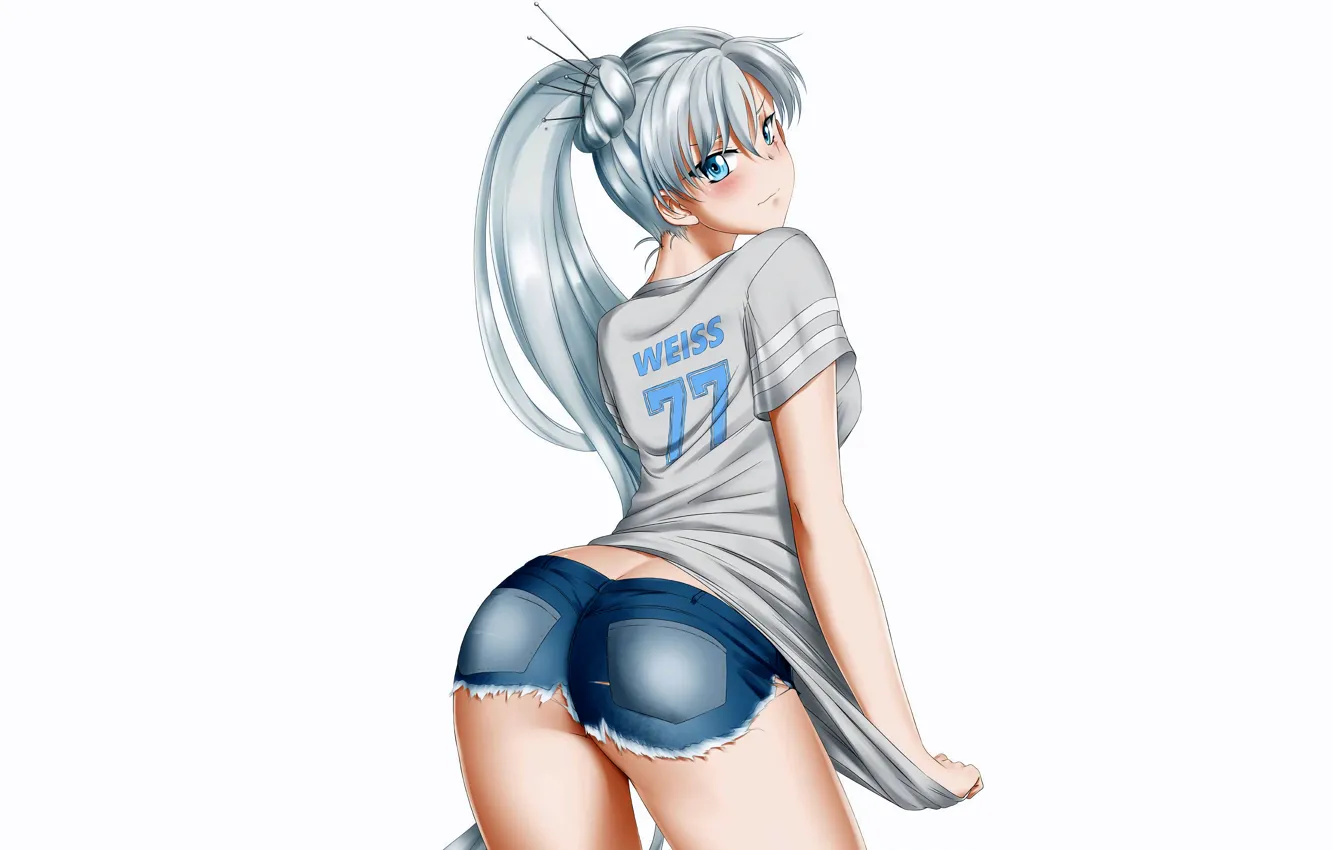 Обои girl sexy ass shorts long hair anime blue eyes beautiful на