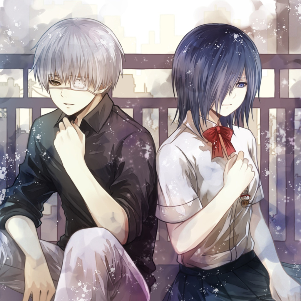 Скачать обои anime, art, токийский гуль, Tokyo Ghoul, Ken Kaneki, Kirishima  Touka, раздел сэйнэн в разрешении 1024x1024