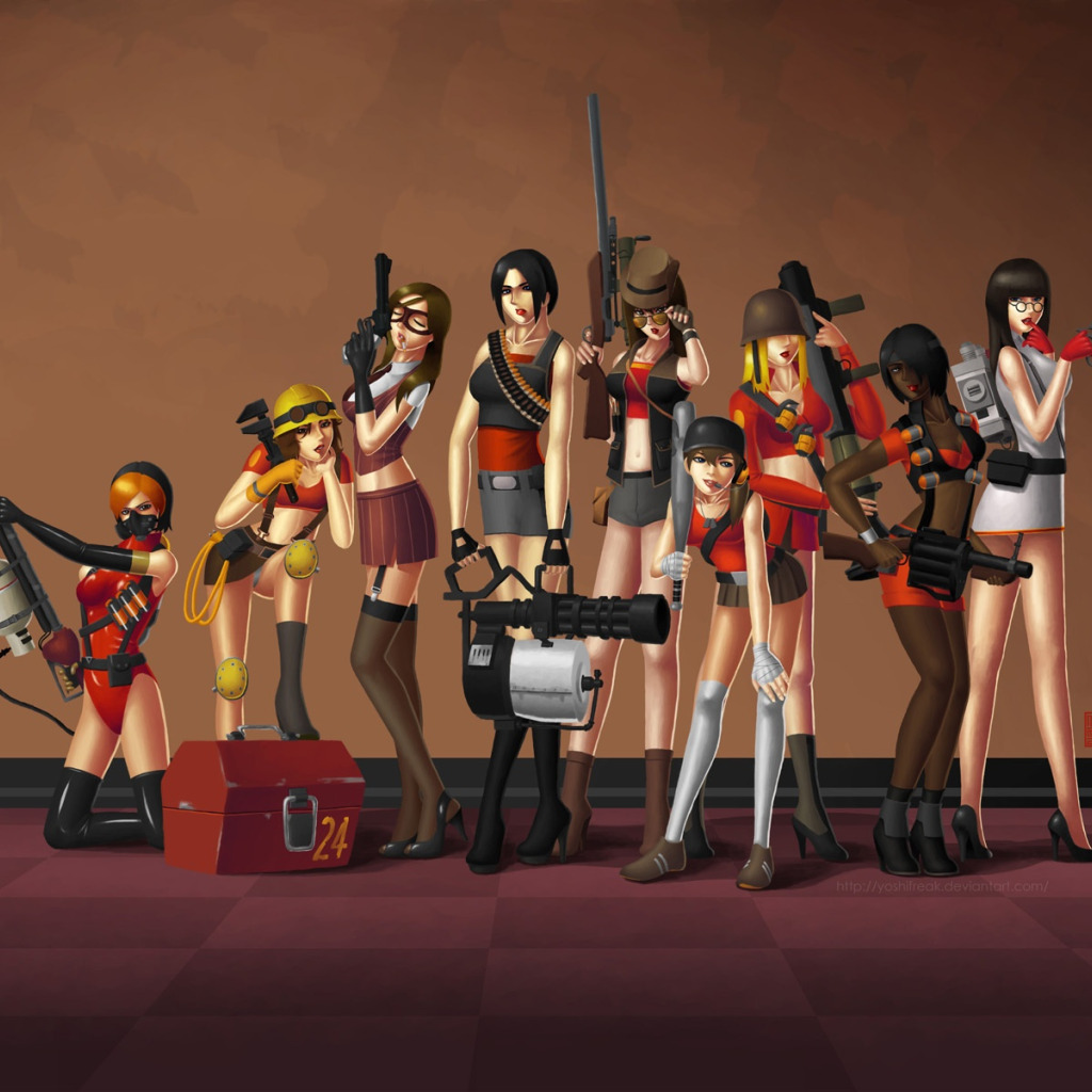 Скачать обои pyro, girls, spy, games, art, medic, team fortress 2, tf2,  раздел игры в разрешении 1024x1024