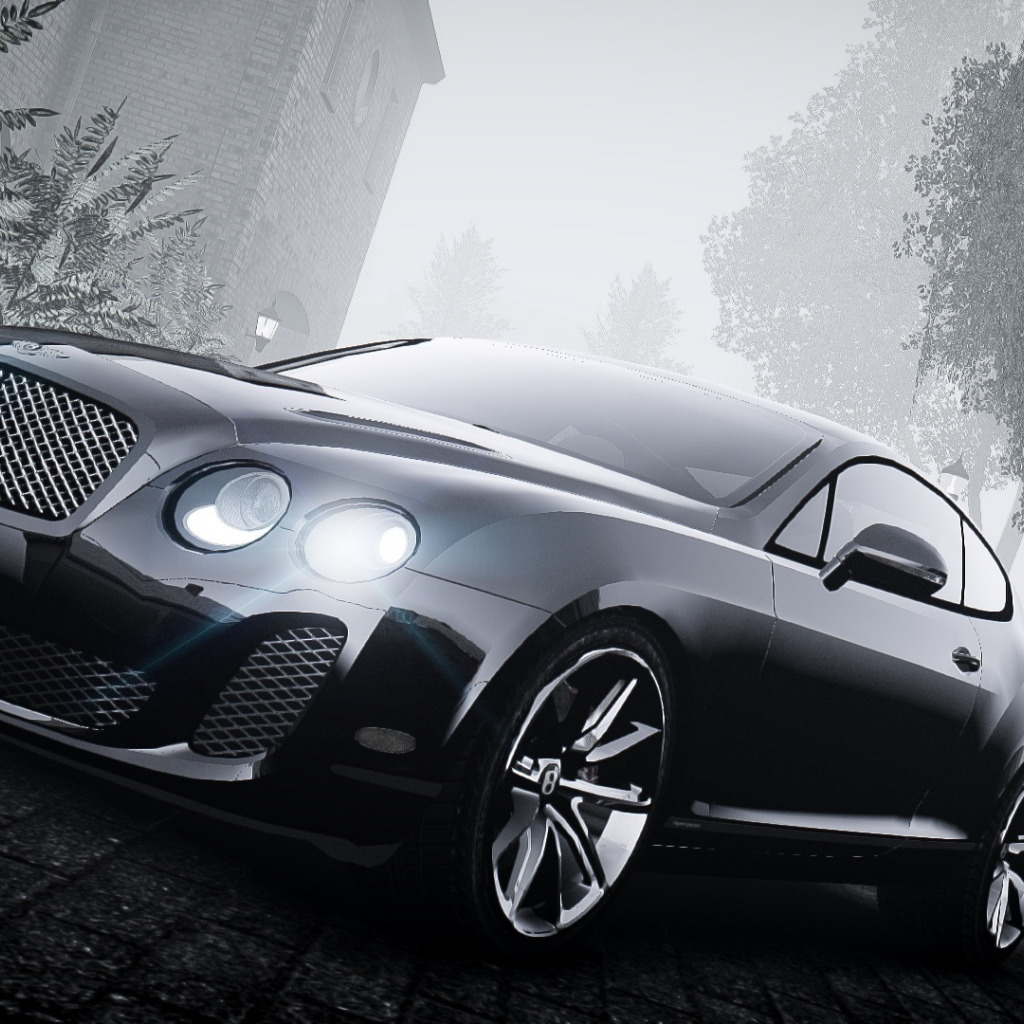 Скачать обои машина, туман, ч/б, GTA 4, Bentley Continental, раздел машины  в разрешении 1024x1024