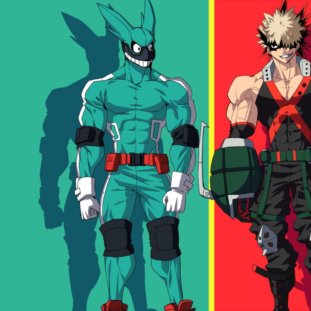 Скачать обои green, red, rabbit, anime, hero, friends, manga, powerful,  раздел сёнэн в разрешении 1024x1024