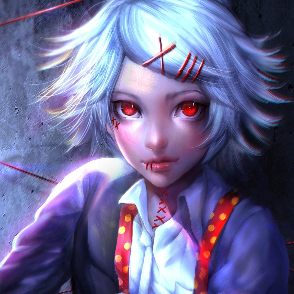 Скачать обои аниме, арт, парень, нить, заколки, Tokyo Ghoul, sangrde,  suzuya juuzou, раздел аниме в разрешении 1024x1024