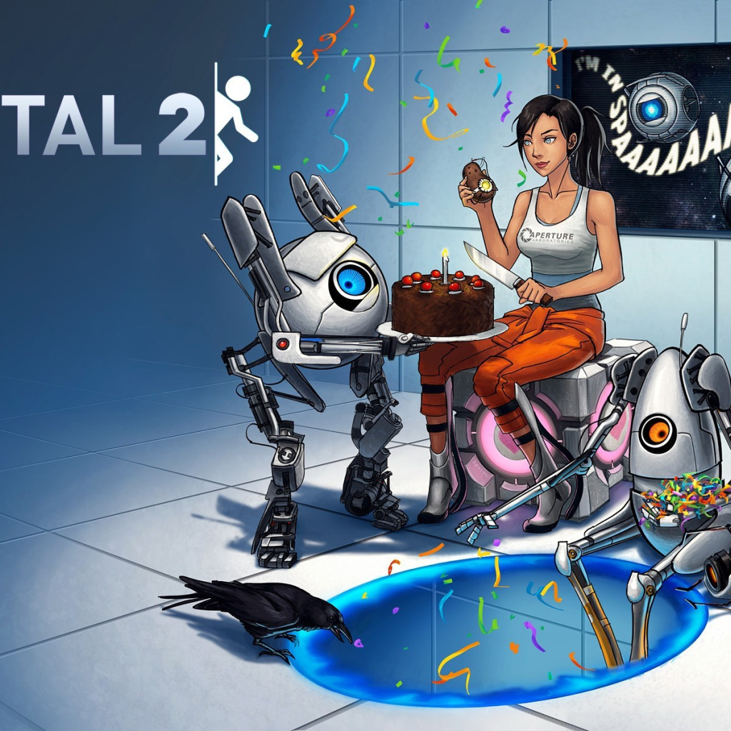 Сайт про портал. Портал игра ГЛАДОС торт. ГЛАДОС И Уитли. Игра Portal 2. Картинки портал 2.