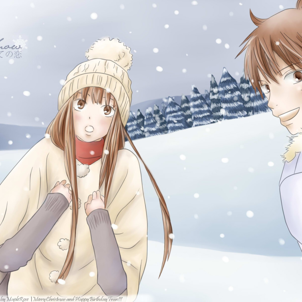 Скачать обои зима, аниме, арт, двое, kimi ni todoke, раздел сёдзё в  разрешении 1024x1024