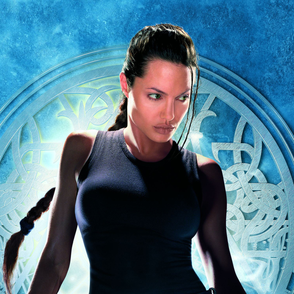 Скачать обои девушка, фон, Анджелина Джоли, Angelina Jolie, Лара Крофт,  постер, Lara Croft, Лара Крофт: Расхитительница гробниц, раздел фильмы в  разрешении 1024x1024