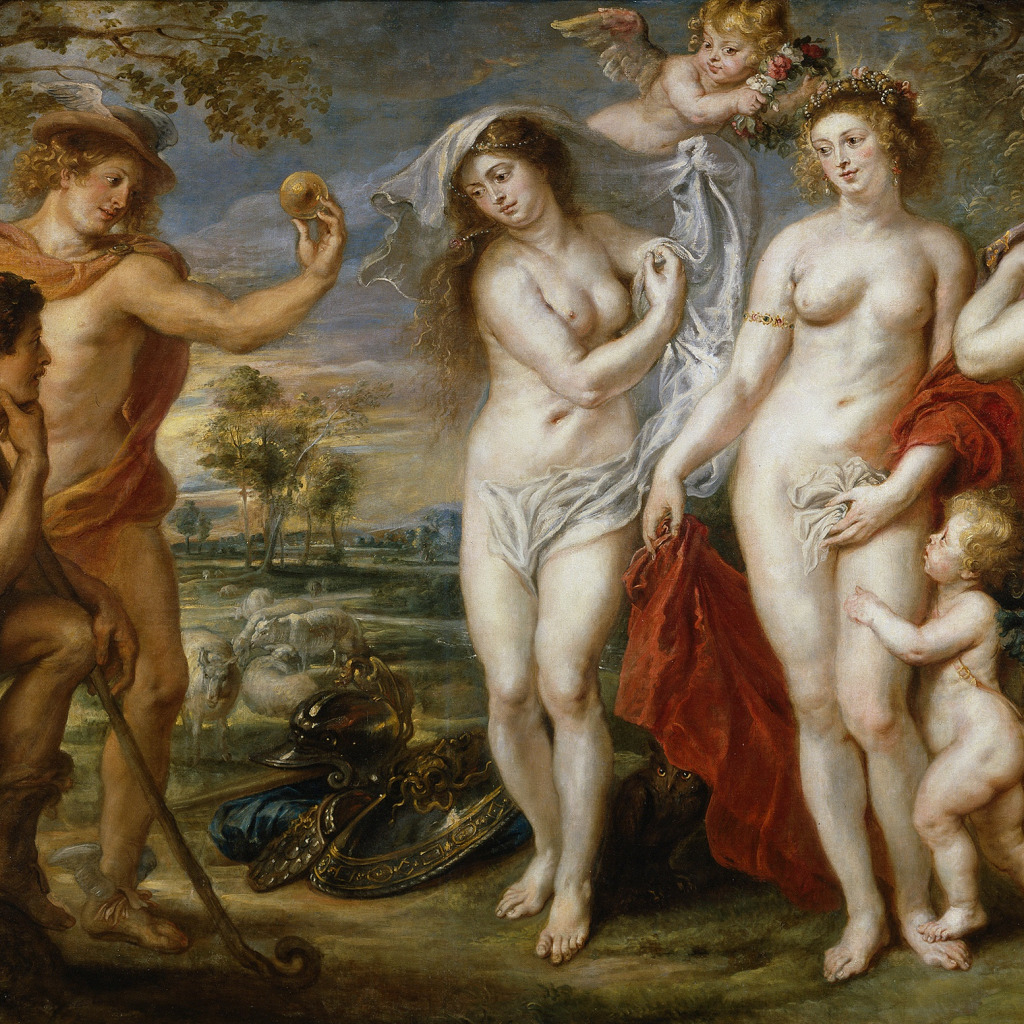 Скачать обои эротика, картина, Питер Пауль Рубенс, мифология, Суд Париса,  Pieter Paul Rubens, раздел живопись в разрешении 1024x1024