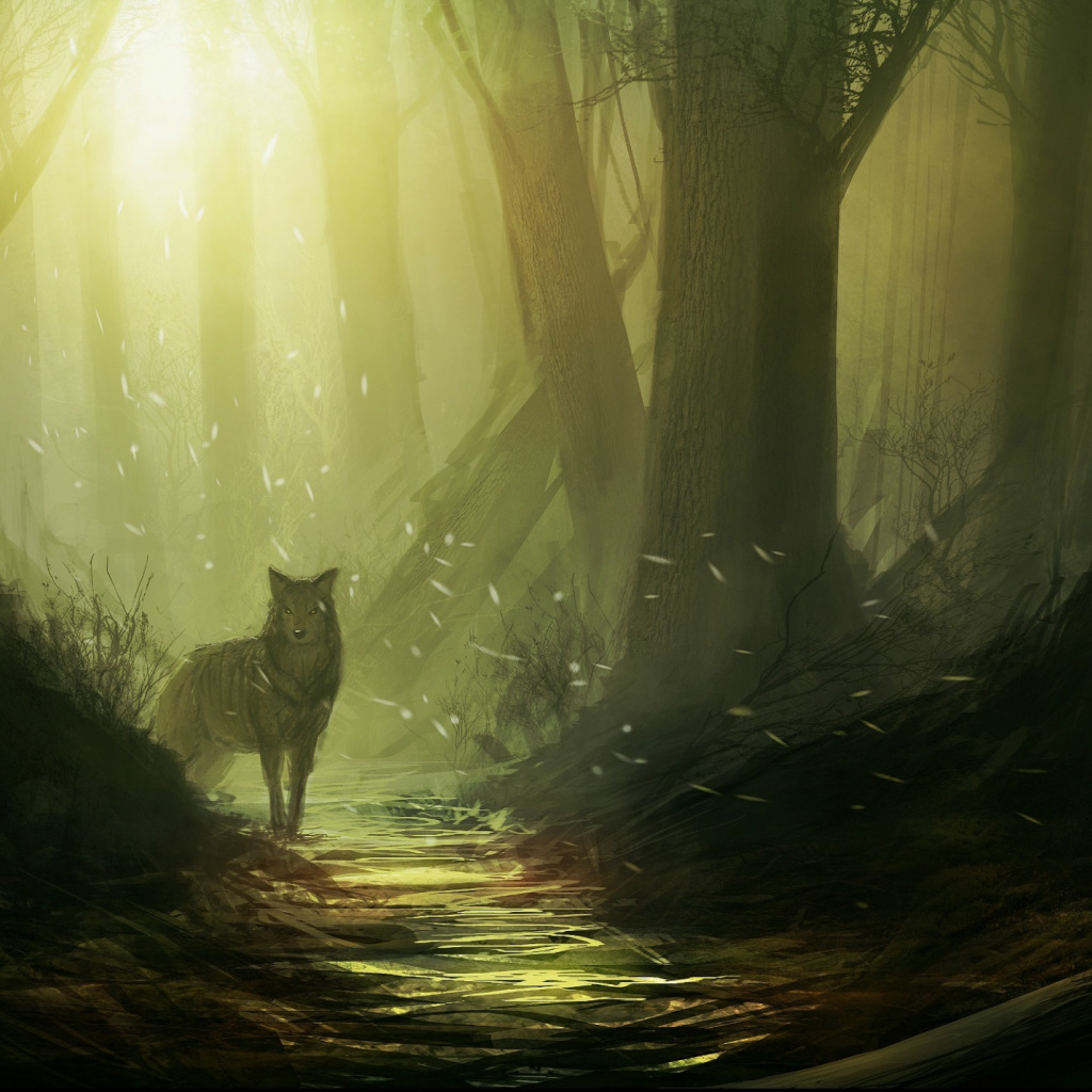 Крылатый лес. Волк фэнтези. Фэнтези лес волк. Волк в лесу арт. Мистические звери.