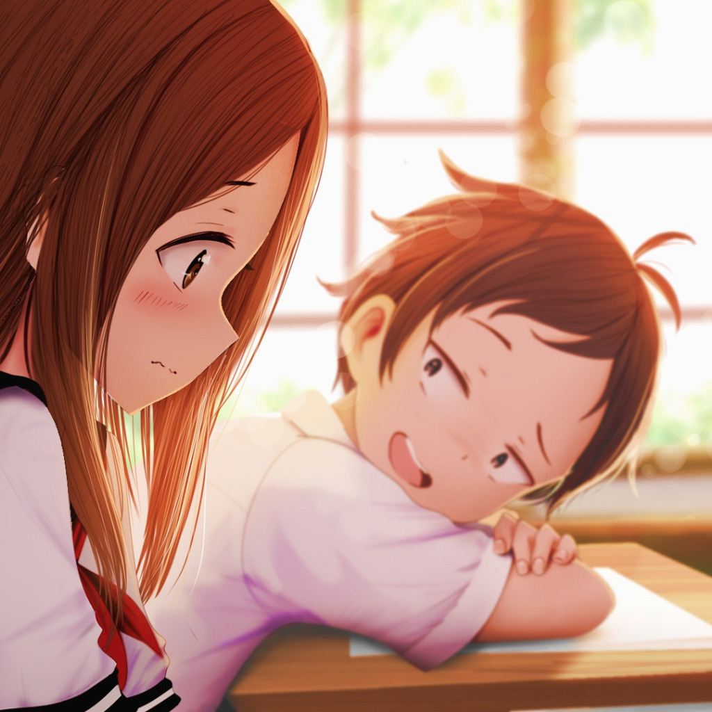 Скачать обои мальчик, Девочка, Школа, Класс, Школьники, Karakai jouzu no  takagi-san, раздел сёнэн в разрешении 1024x1024