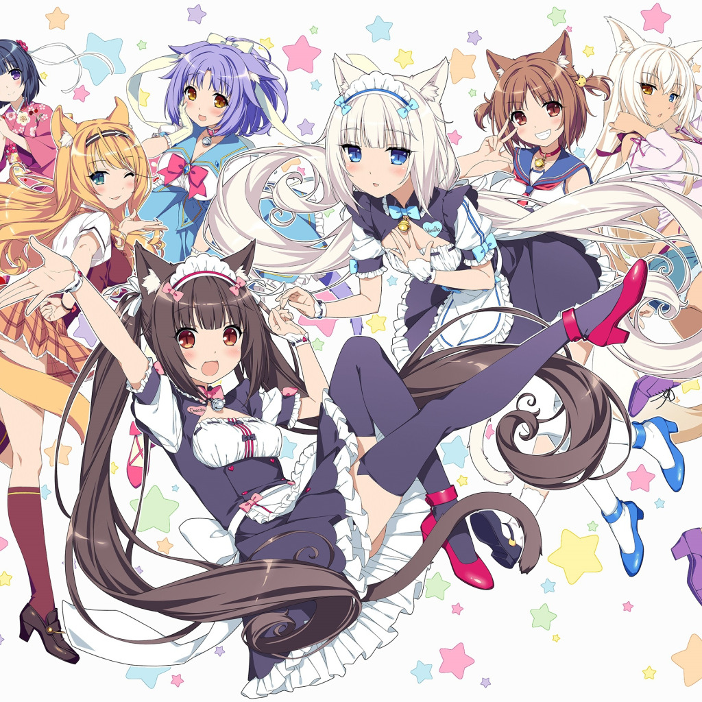 Скачать обои девушки, группа, аниме, арт, nekopara, раздел сэйнэн в  разрешении 1024x1024