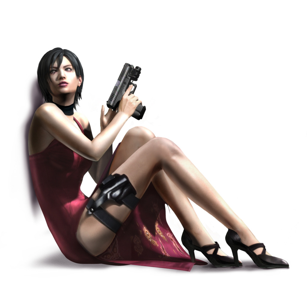 Скачать обои оружие, Девушка, платье, сидит, resident evil 4, ada wong,  раздел игры в разрешении 1024x1024