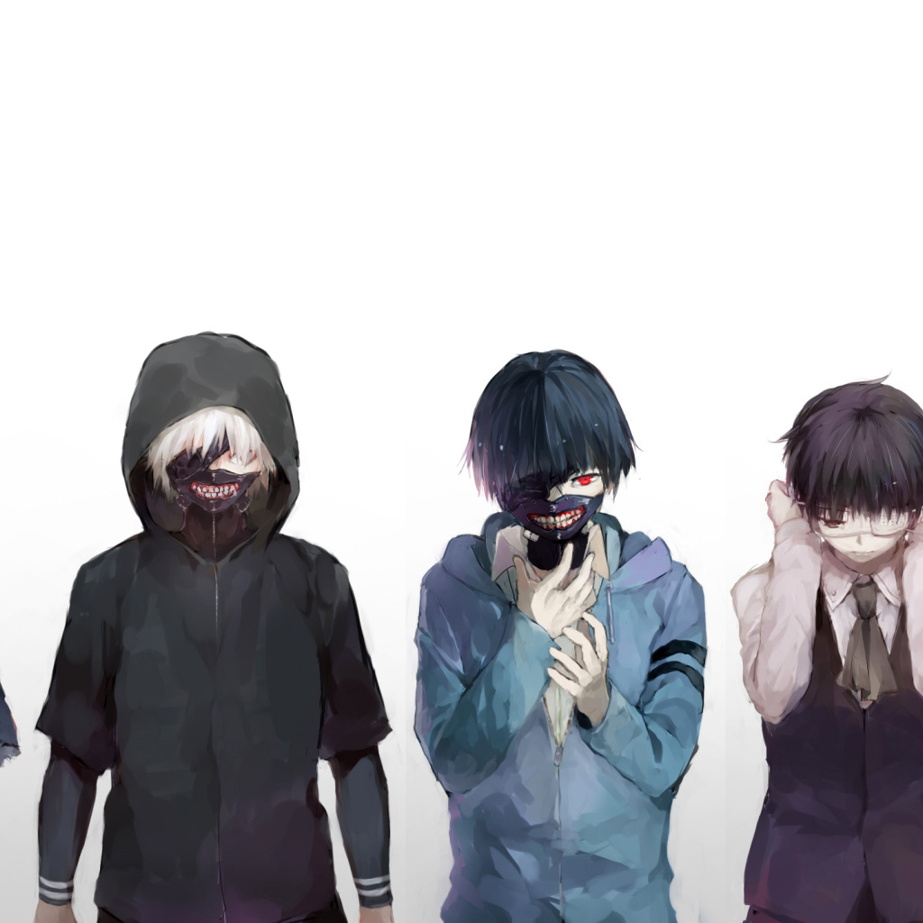 Скачать обои аниме, маска, арт, капюшон, парень, tokyo ghoul, kaneki ken,  fuurin, раздел сэйнэн в разрешении 1024x1024