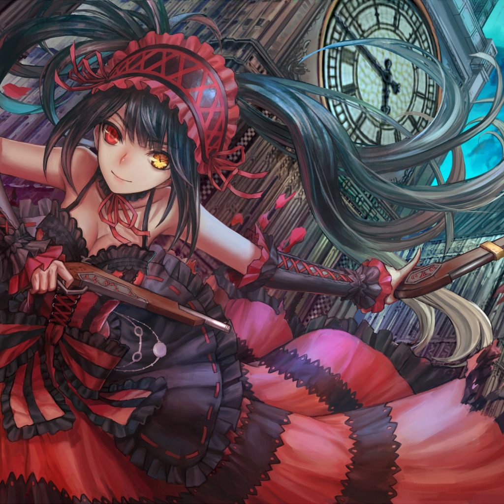 Скачать обои девушка, оружие, дух, платье, anime, art, date a live,  tokisaki kurumi, раздел прочее в разрешении 1024x1024