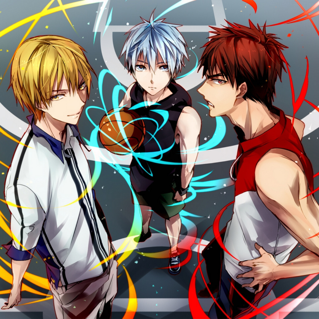 Скачать обои мяч, аниме, арт, парни, kuroko tetsuya, kuroko no basket, баскетбол  куроко, kagami taiga, раздел прочее в разрешении 1024x1024