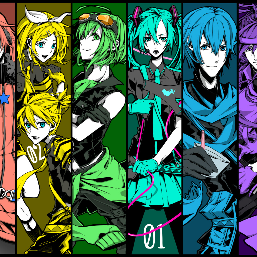 Скачать обои vocaloid, hatsune miku, megurine luka, kagamine rin, kagamine  len, meiko, kaito, gumi, раздел музыка в разрешении 1024x1024