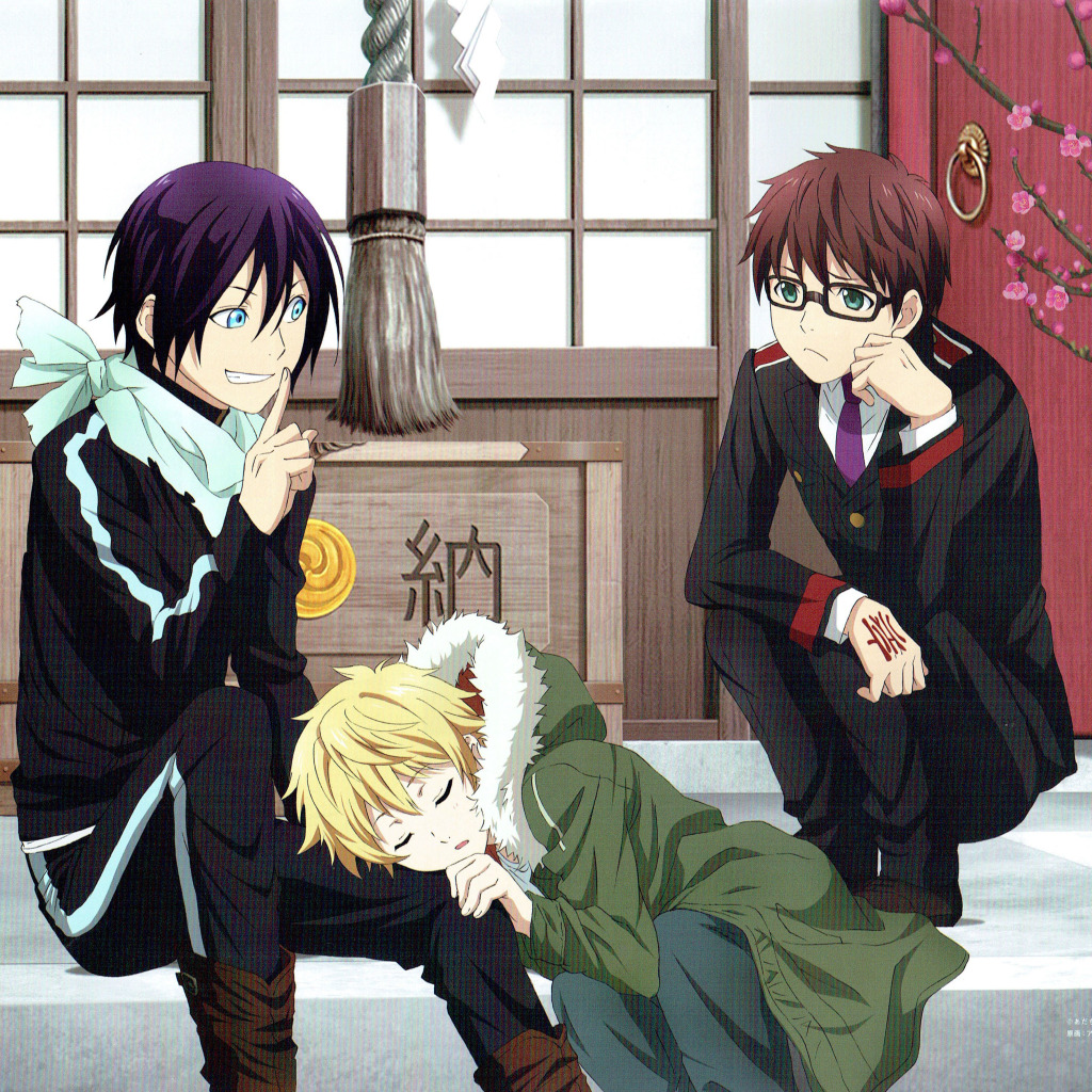 Скачать обои noragami, Yato, Yukine, Бездомный бог, Kazuma, раздел арт в  разрешении 1024x1024