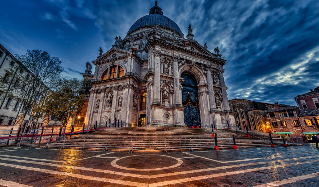 вечер, Италия, Венеция, собор, архитектура, Italy, Venice, Santa Maria della Salute