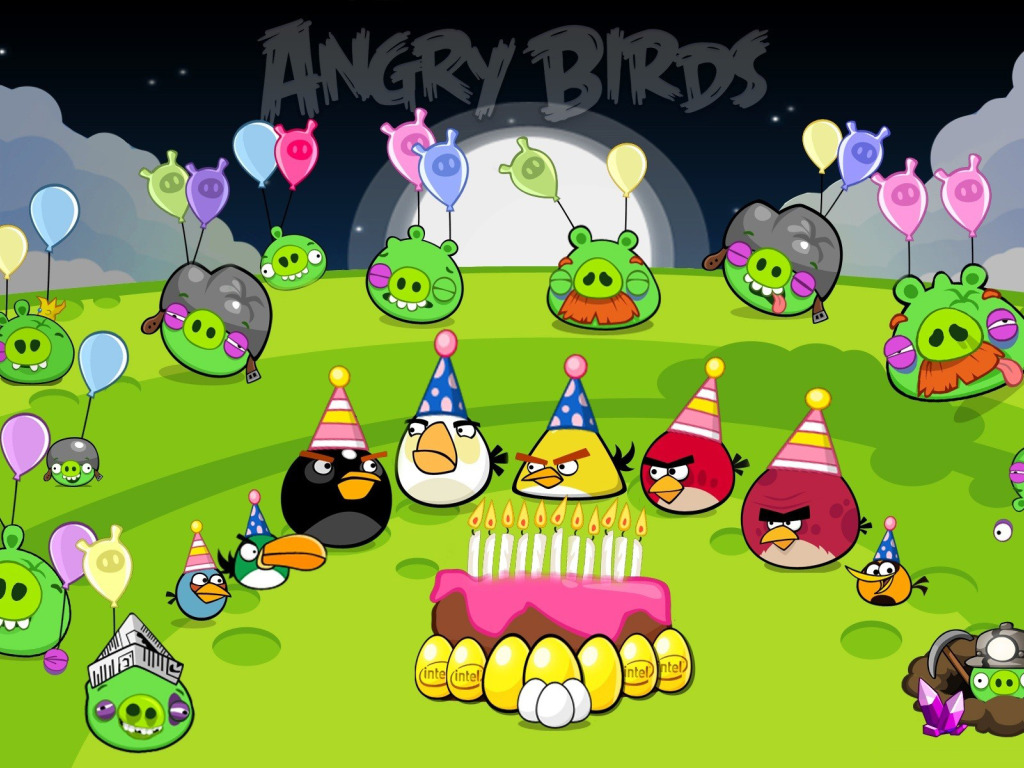 Скачать обои angry birds, happy birthday, images, раздел игры в разрешении  1024x768