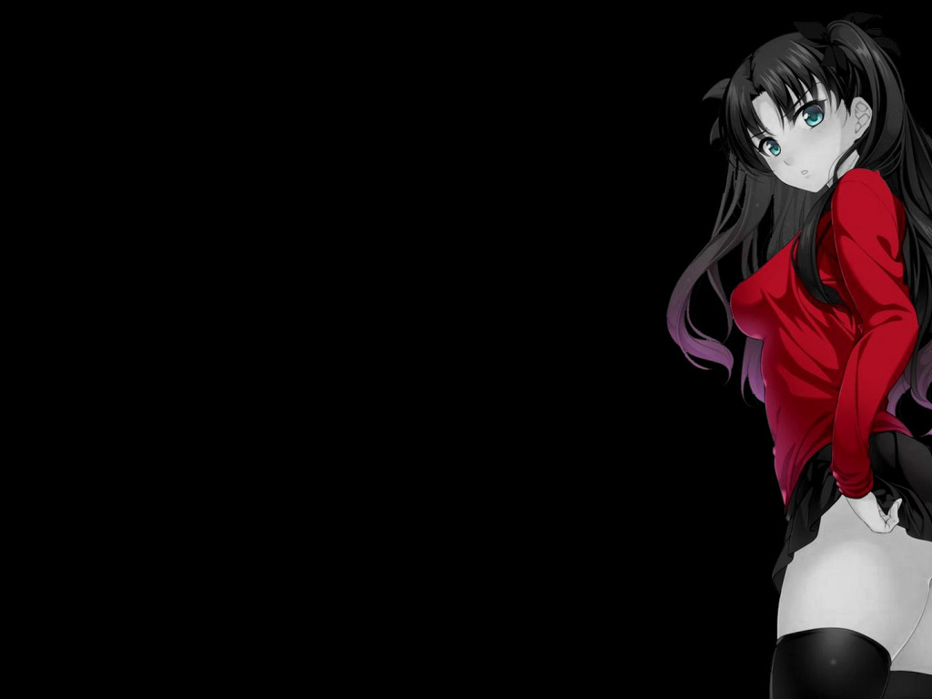 Скачать обои black background, anime girls, simple background, dark  background, selective coloring, Fate series, раздел прочее в разрешении  1024x768