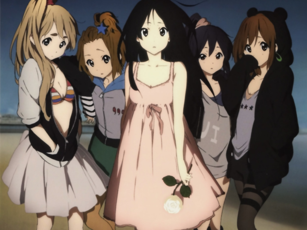 Скачать обои роза, школьницы, друзья, K-on, Mio Akiyama, Azusa Nakano,  Tsumugi Kotobuki, Yui Hirasawa, раздел прочее в разрешении 1024x768