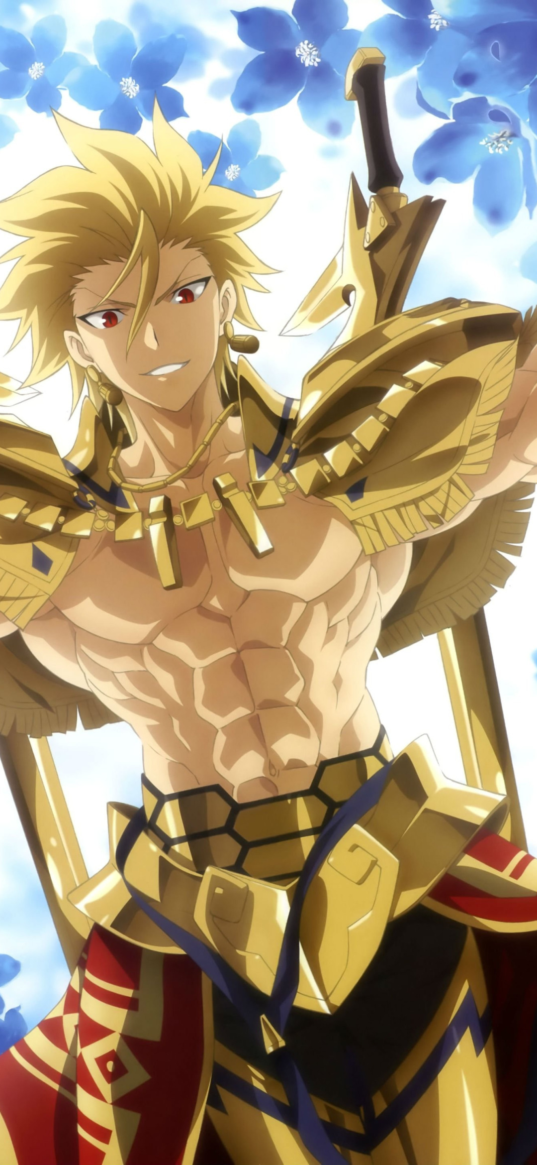 Скачать обои gold, Fate Stay Night, armor, anime, Gilgamesh, warrior, manga,  powerful, раздел сэйнэн в разрешении 1080x2340