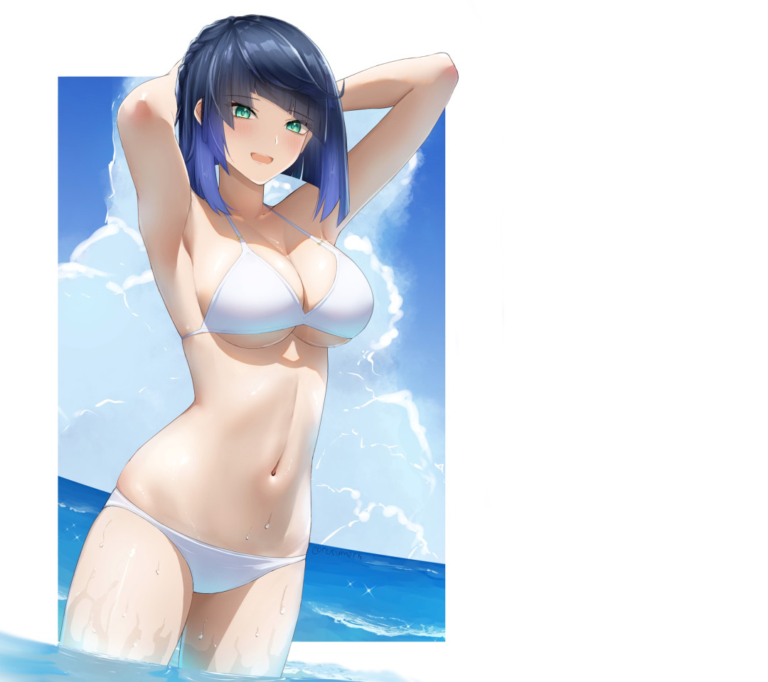 Скачать обои girl, hot, sexy, wet, beach, sea, sexy girl, anime, раздел  сэйнэн в разрешении 1080x960