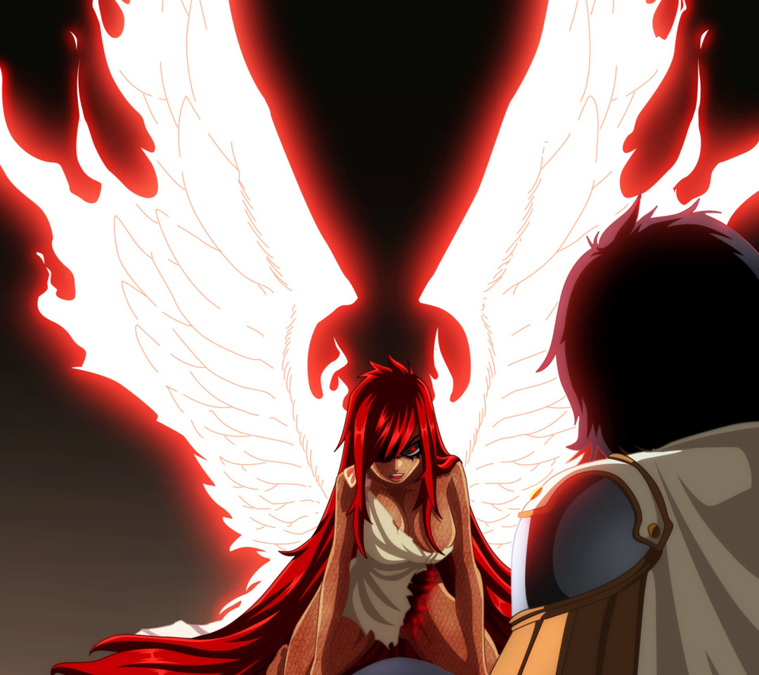 Скачать обои red, girl, game, red hair, dress, anime, wings, red eyes,  раздел сёнэн в разрешении 1080x960