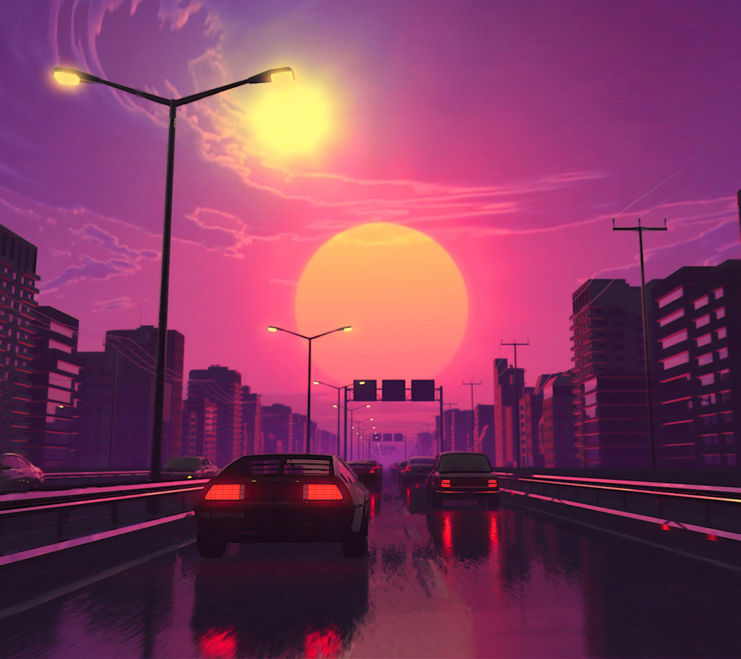 Retro car Sunset aesthetic Wallpapers