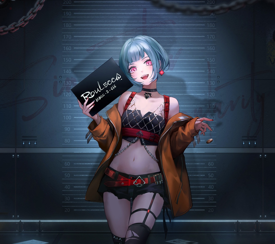 Скачать обои purple eyes, belly, anime girls, blue hair, short shorts,  MBCC, Path to Nowhere, раздел прочее в разрешении 1080x960