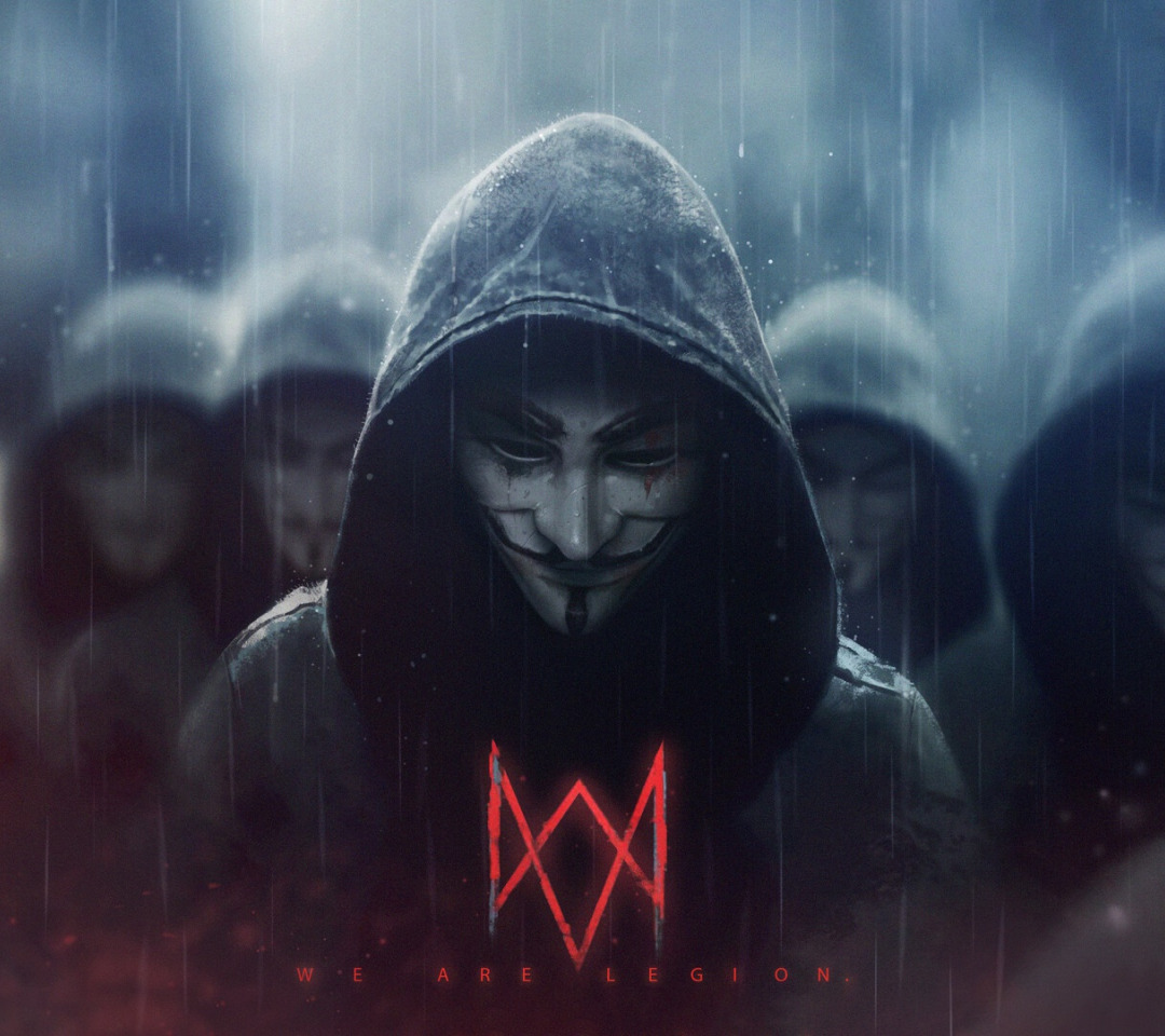 Скачать обои Art, Rain, Legion, Anonymous, Concept Art, Watch Dogs, Mask,  People, раздел игры в разрешении 1080x960