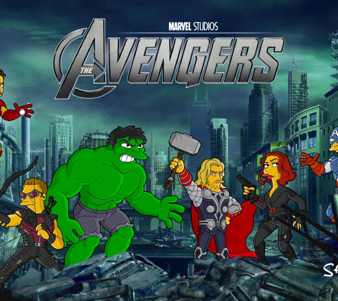 Скачать обои Simpsons, Hulk, Captain America, Thor, The Simpsons,  superheroes, The Avengers, Avengers, раздел фильмы в разрешении 1080x960