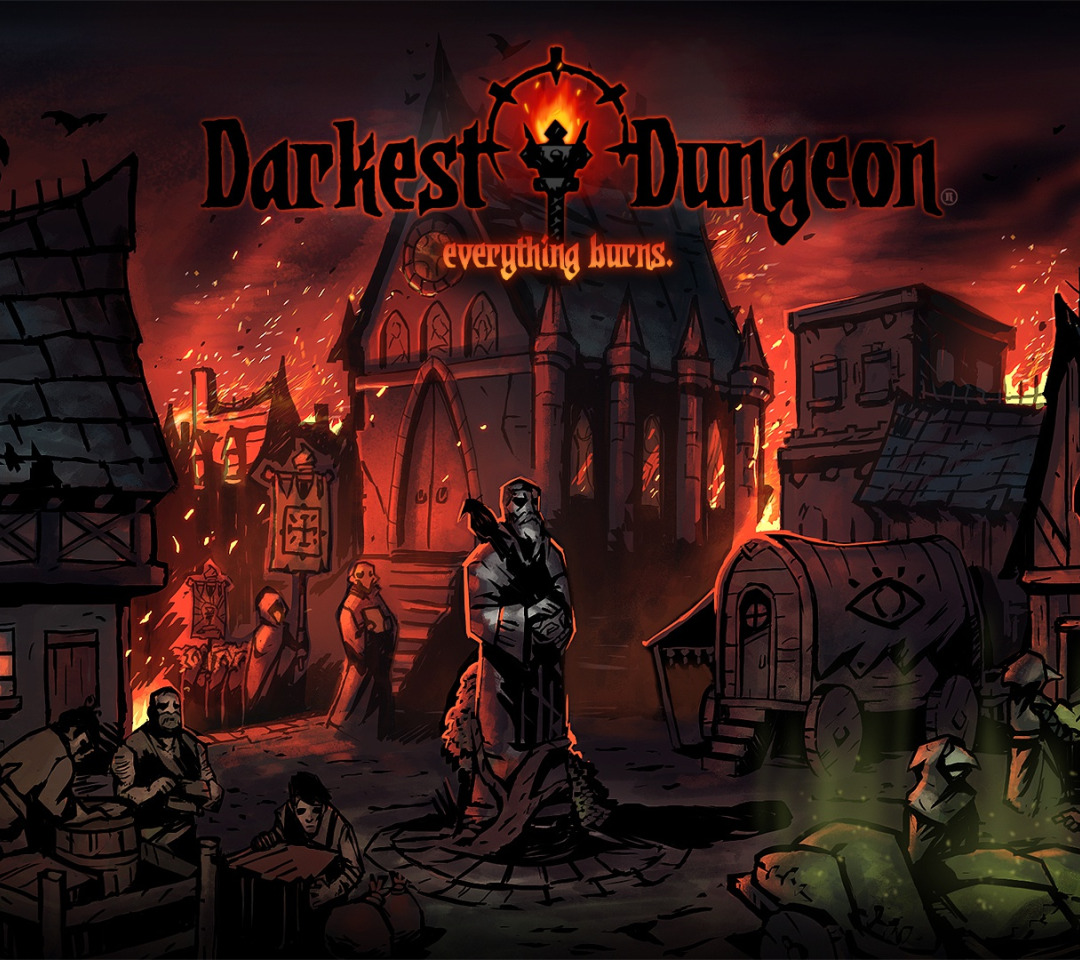 Скачать обои fire, town, statue, burn, plague, Darkest Dungeon, раздел игры  в разрешении 1080x960