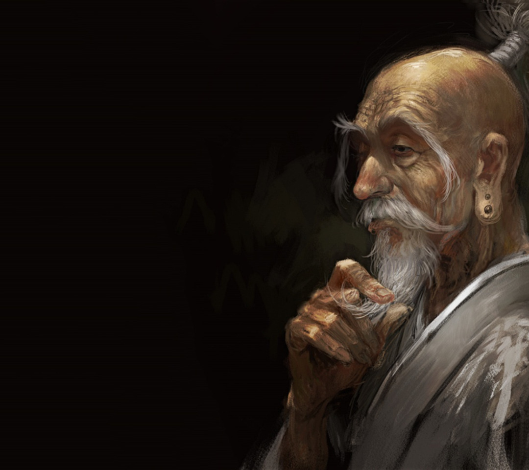 Скачать обои anime, man, asian, digital art, artwork, black background, old  man, simple background, раздел сёнэн в разрешении 1080x960