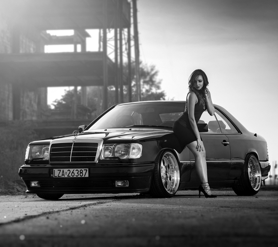 Скачать обои Girl, Model, Coupe, Mercedes - Benz, W124, раздел девушки в  разрешении 1080x960