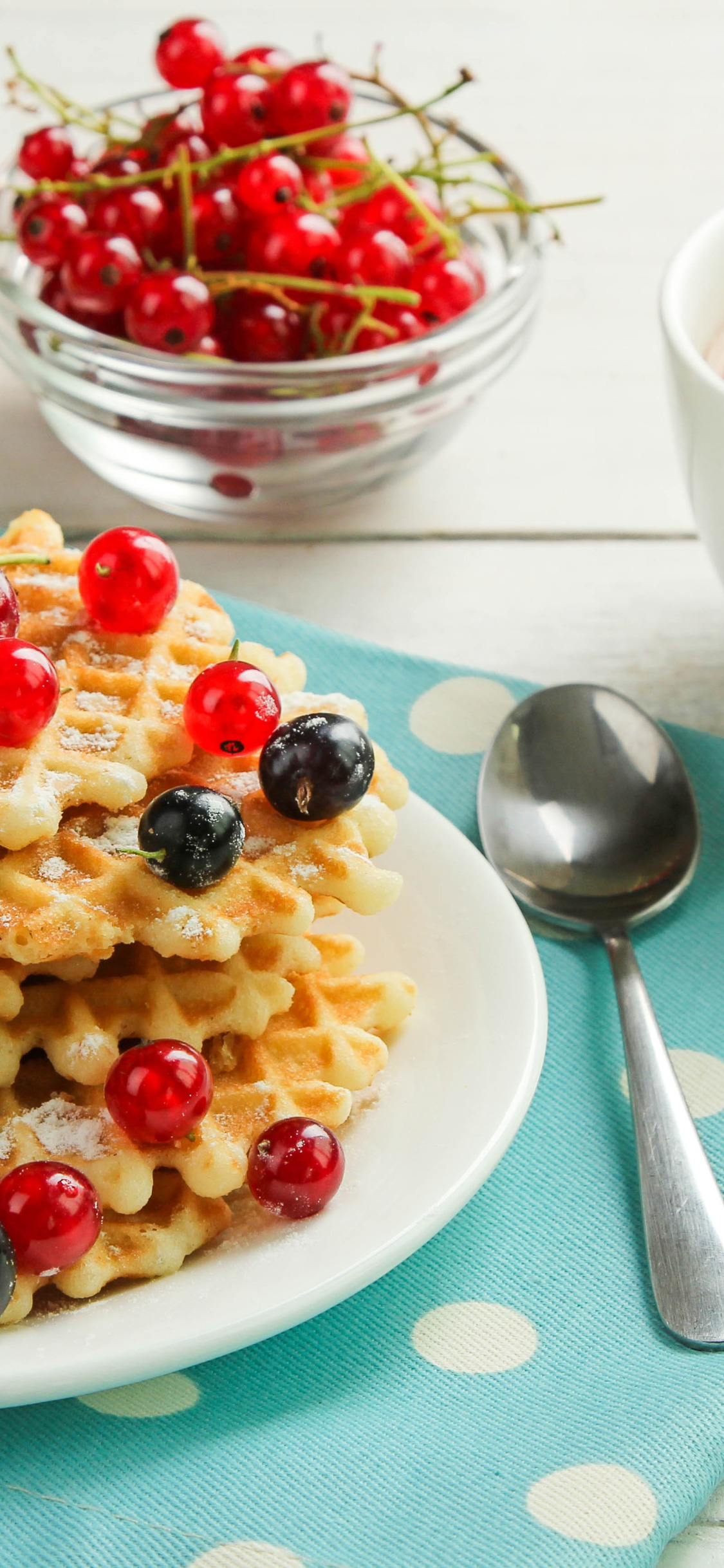 ягоды, еда, завтрак, мед, ложка, вафли, dessert, красная смородина