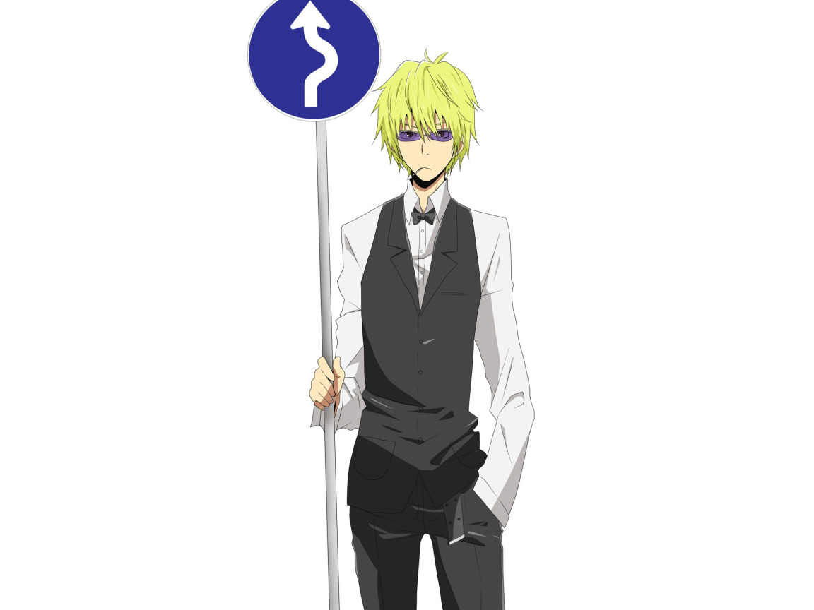 Скачать обои белый фон, парень, дорожный знак, <b>Durarara</b>, Heiwajima Shizuo, <b>Дюрарара</b>...