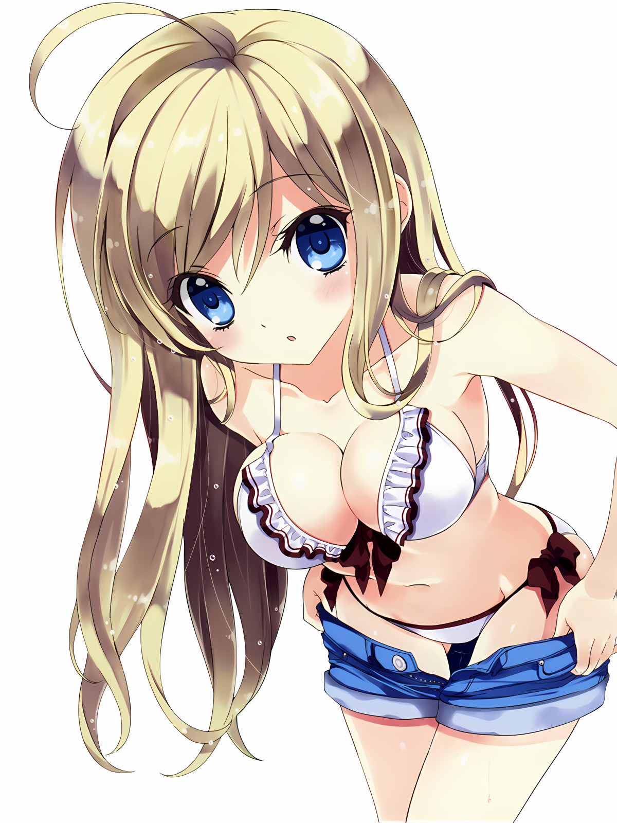 Скачать обои girl, sexy, cleavage, shorts, long hair, boobs, anime, blue  eyes, раздел сэйнэн в разрешении 1200x1600