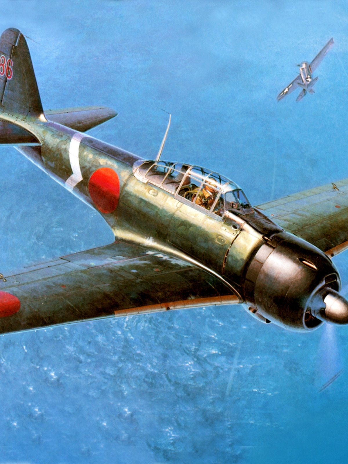 Скачать обои рисунок, арт, палубный истребитель, WW2, Mitsubishi A6M3 ...