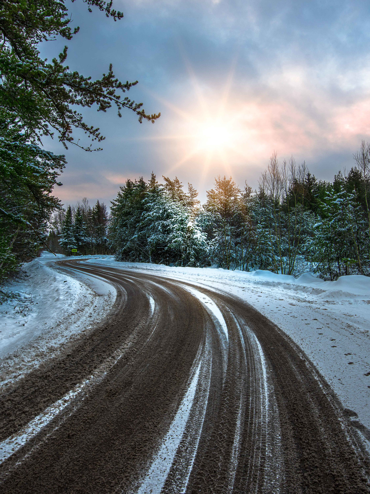 зима, дорога, снег