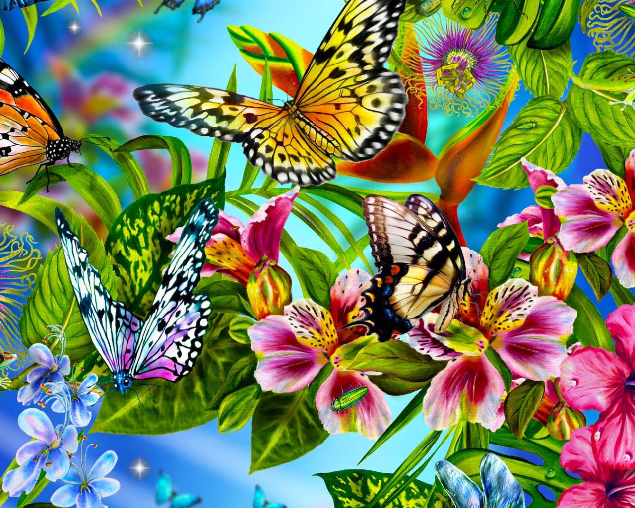 картинки цветы птицы бабочки