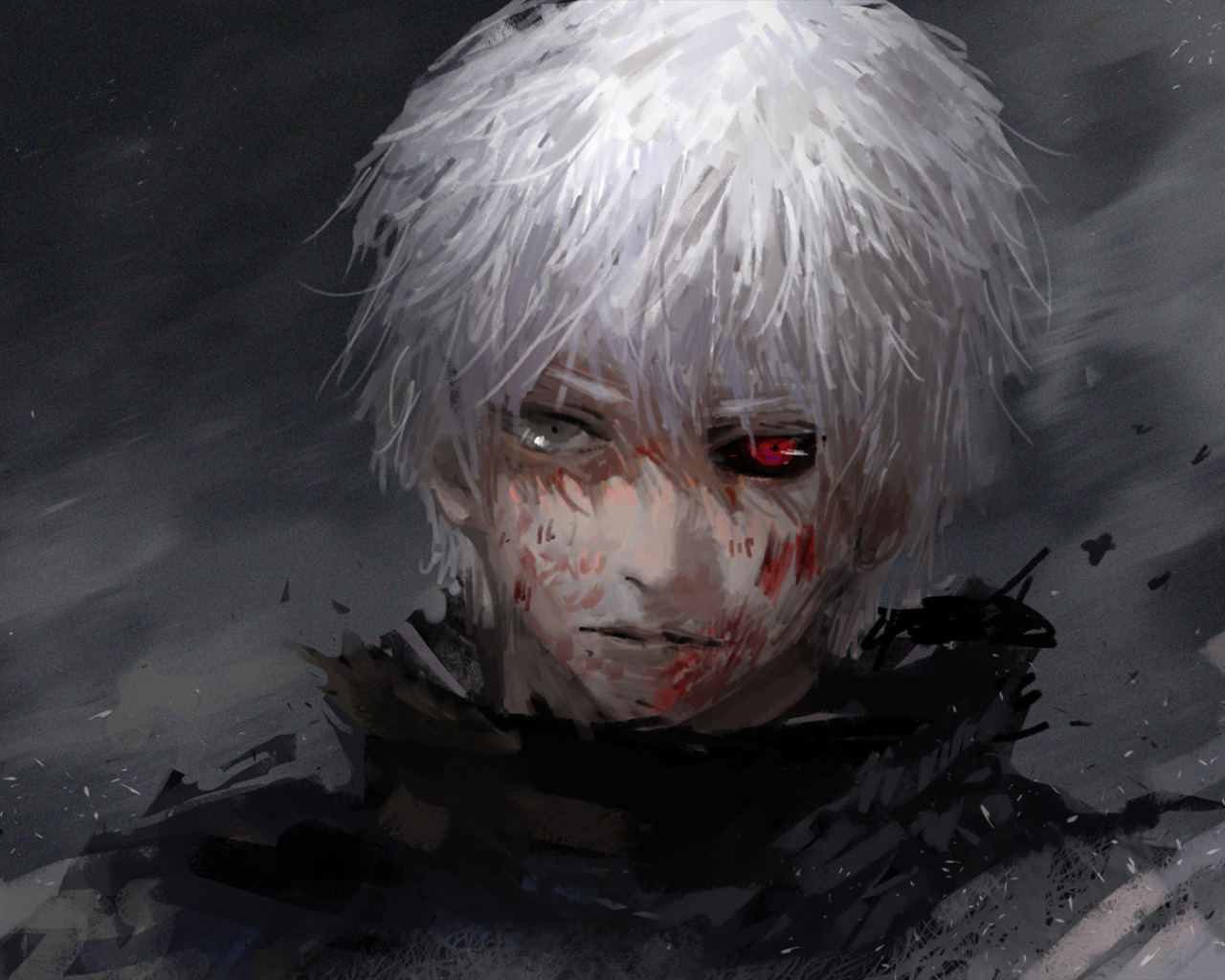 Скачать обои аниме, арт, Art, белые волосы, anime, красный глаз, Tokyo  Ghoul, Kaneki Ken, раздел сэйнэн в разрешении 1280x1024