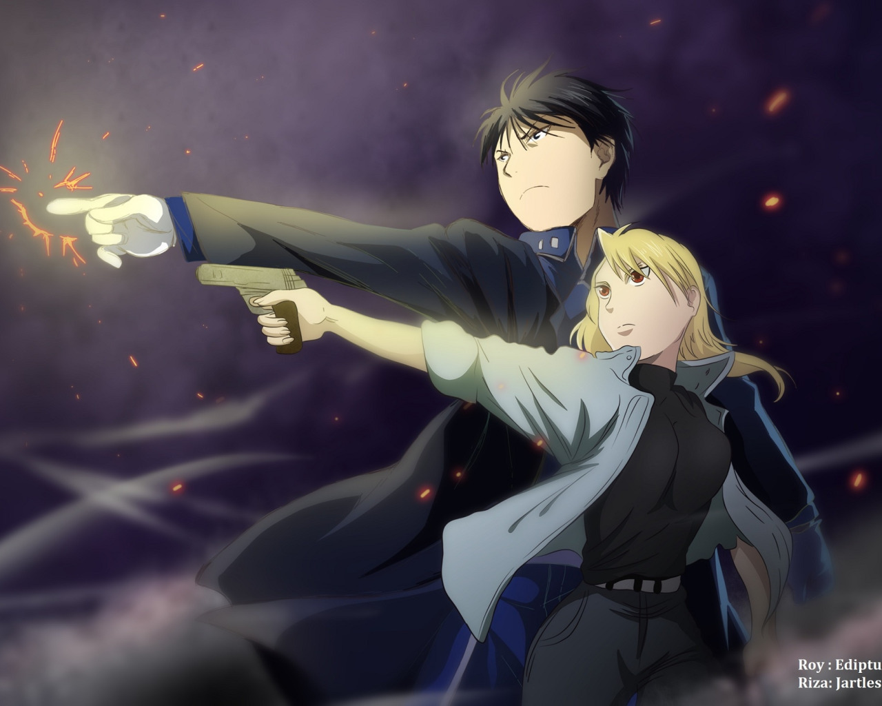 Скачать обои Стальной Алхимик, Fullmetal Alchemist, Riza Hawkeye, Roy  Mustang, раздел сёнэн в разрешении 1280x1024