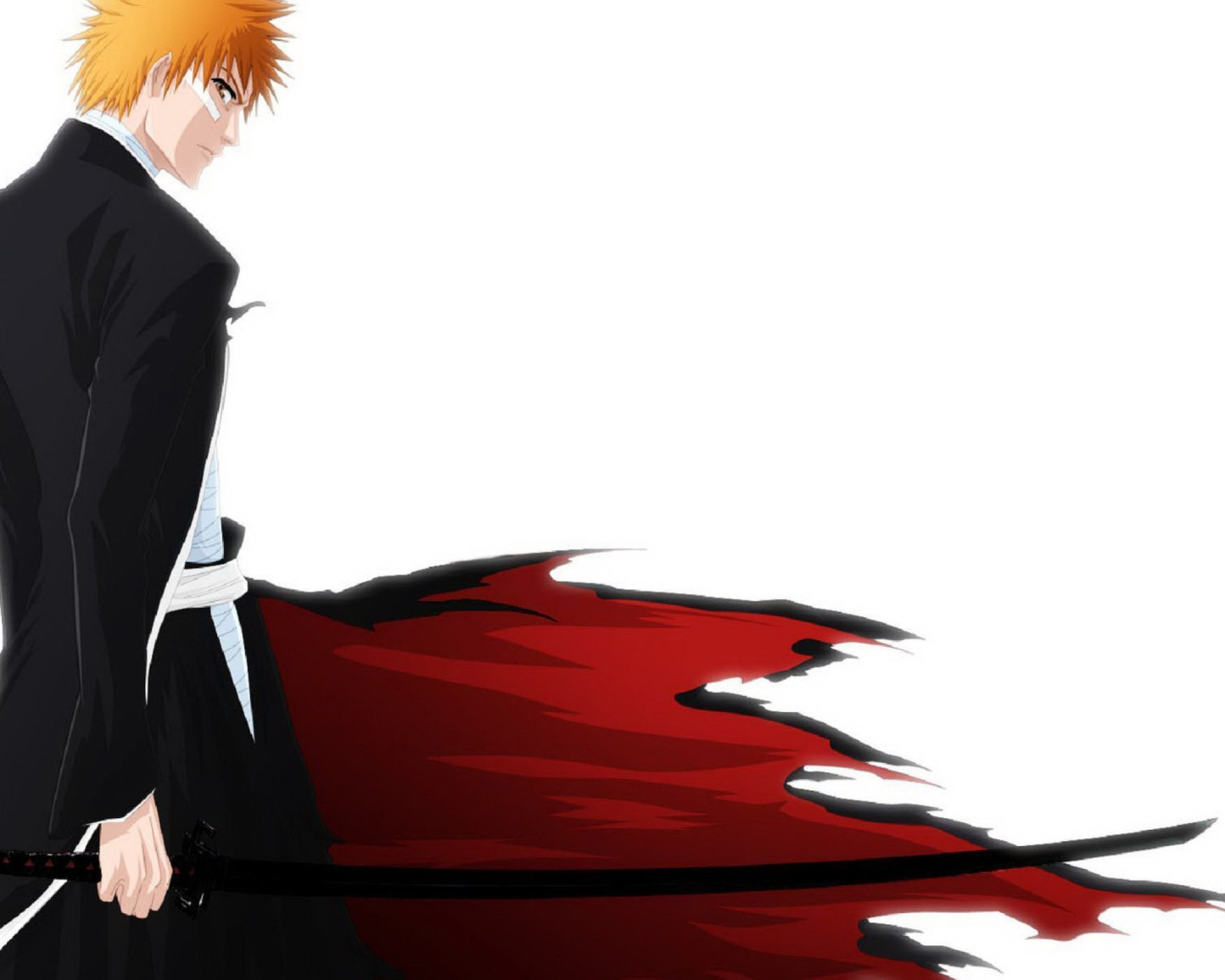 Скачать обои Аниме, Bleach, Блич, Ичиго Куросаки, Kurosaki Ichigo, Банкай,  Белый фон., раздел прочее в разрешении 1280x1024