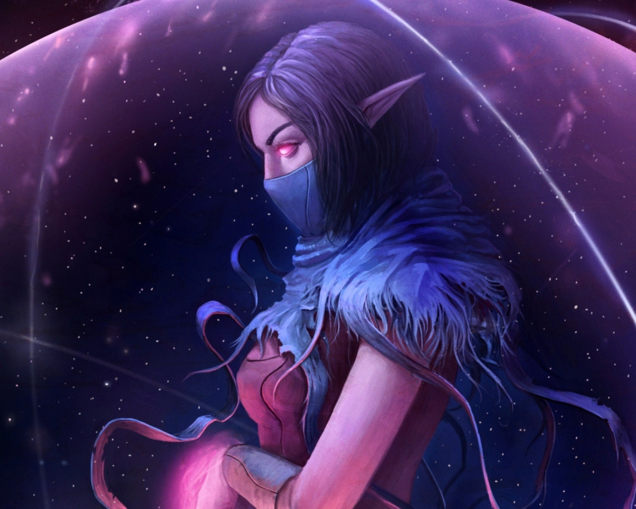 Скачать обои девушка, маска, арт, эльфийка, Dota 2, Lanaya, Templar  Assassin, аура, раздел игры в разрешении 1280x1024