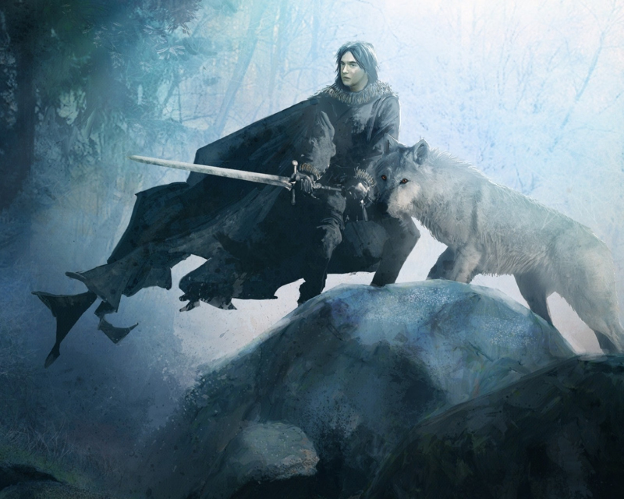 sword, ghost, ken, north, wolf, A Song of Ice and Fire, <b>Game</b> of Thrones, he...