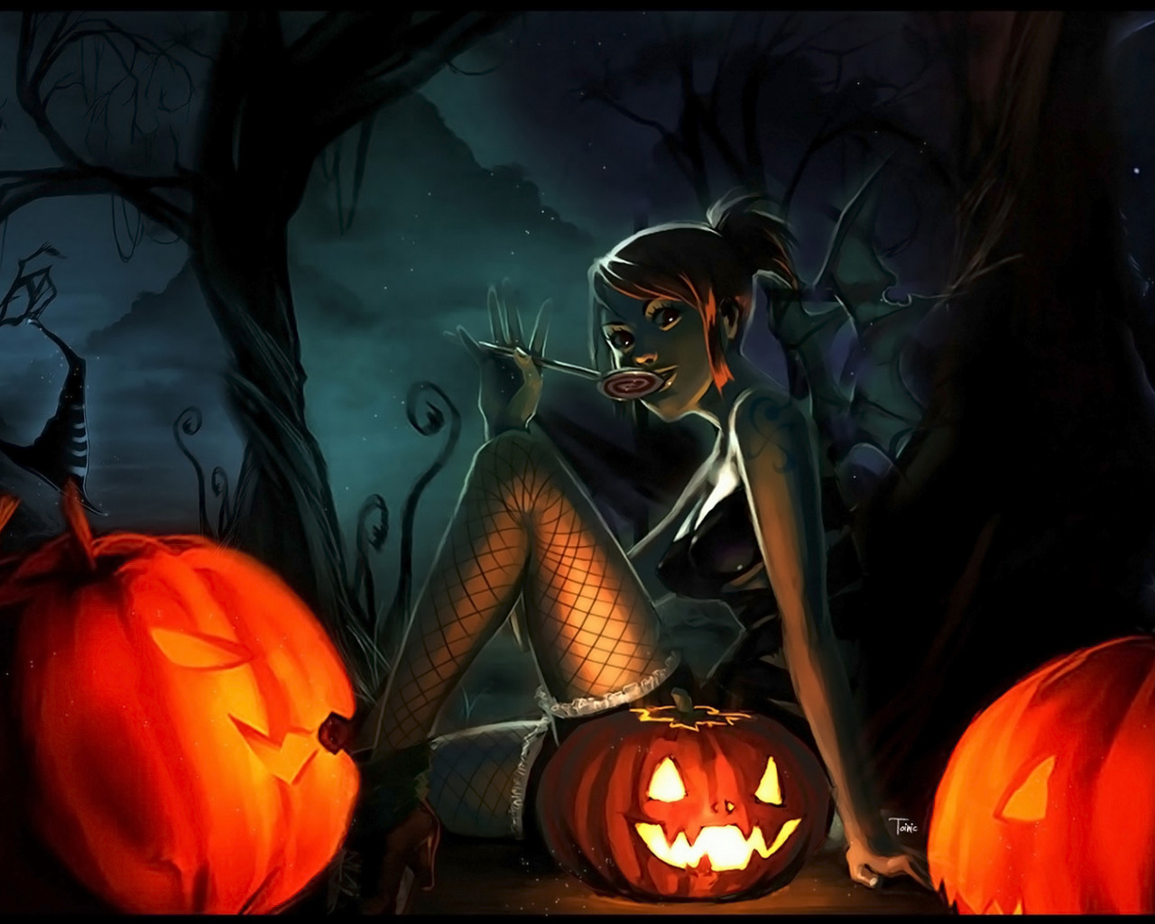 Обои для рабочего стола. дом, шляпа, <b>тыквы</b>, конфета, nami, halloween, one p...